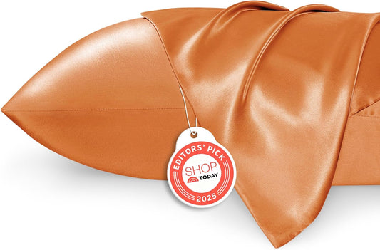 Bedsure King Size Satin Pillowcase Set - Orange Silky Pillow Cases for Hair & Skin, 20x36 Inches, 2-Pack
