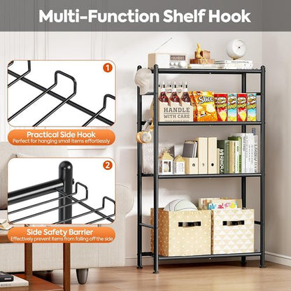 APEXCHASER Metal Shelving - 4-Tier Steel Wire Storage Organizer with Hooks | Adjustable Feet, Space-Saving Design (33''L x 12.6''W x 57''H)
