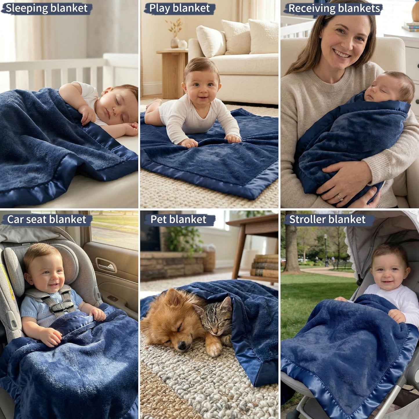 Pro Goleem Baby Boy Blanket - Super Soft Plush Fleece Receiving Blanket with Satin Trim | Cozy 30x40 Inch in Navy Blue