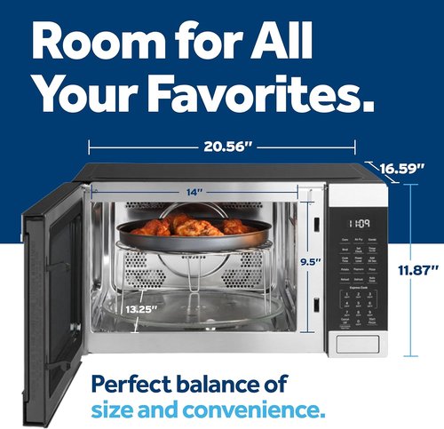 GE 4-in-1 Countertop Microwave Oven - 1.0 Cu Ft, 1050W Convection with Air Fry & Broil | Compact Stainless Steel Design for Apartments & Offices