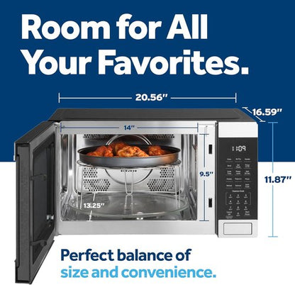 GE 4-in-1 Countertop Microwave Oven - 1.0 Cu Ft, 1050W Convection with Air Fry & Broil | Compact Stainless Steel Design for Apartments & Offices