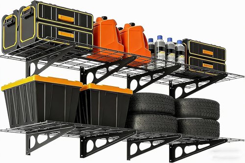 Heavy Duty Wall Shelves by [Brand Name] - 2 Pack 2x6 FT Adjustable Garage Storage | 1600 LBS Capacity, Black