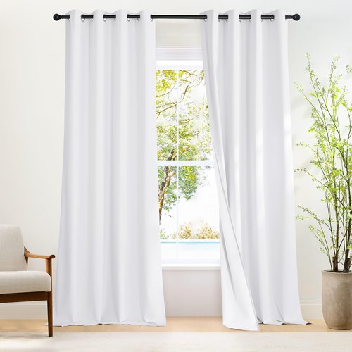 NICETOWN White 100% Blackout 102 inch Curtains, Grommet Thermal Insulated Window Treatments Light Blocking Drapes for Bedroom/Living Room, W52 x L102, 2 Panels