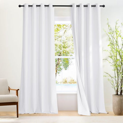 NICETOWN White 100% Blackout 102 inch Curtains, Grommet Thermal Insulated Window Treatments Light Blocking Drapes for Bedroom/Living Room, W52 x L102, 2 Panels