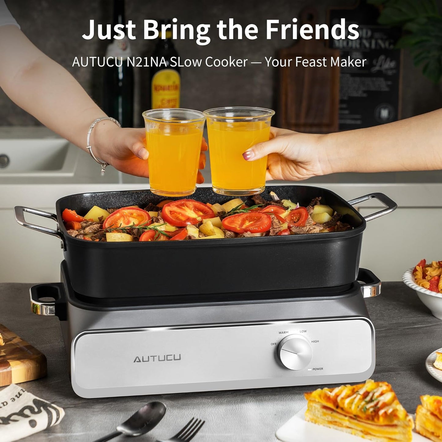 Slow Cooker 10-Quart - PFOA-Free Ceramic Coating & Oven Safe to 450°F | Ideal for Family Gatherings