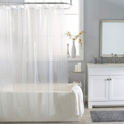 Bath Bliss Liner in Clear 70"" x 72"" 3D Octagon Design Shower Curtain for Bathroom, 12 Rust Proof Grommets, Waterproof, Odorless, and Machine Washable (5408-CLEAR)
