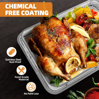 Air Fryer Basket - Extra Large 18.8" x 12.8" Stainless Steel Oven Tray Set with 30 Parchment Papers | Silver