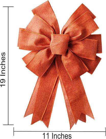 Skiennix Large Fall Bow Wreath | Thanksgiving Decor with Buffalo Bows - Orange Holiday Decoration