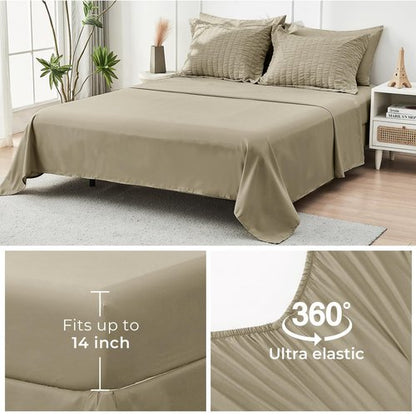HYMOKEGE Linen Twin XL Comforter Set Seersucker 5 Pieces, All Season Luxury Bed in a Bag for Bedroom, Bedding Set with Comforter, Sheets, Pillowcase & Sham