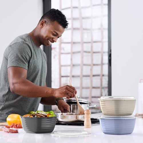 Bentgo Prep - Reusable 1-Compartment Meal Prep Bowls with Custom Fit Lids - 10 Durable, Microwaveable Bowls & Lids (Periwinkle)
