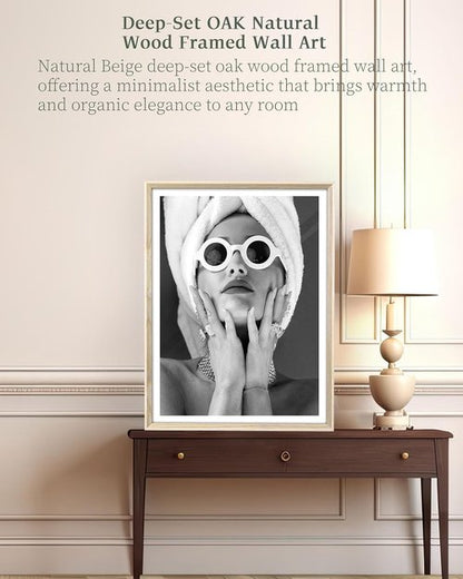 iHery Wall Art | Natural Beige Dimensional Oak Frame | Audrey Hepburn Canvas, 12x16in | Trendy Girls' Bedroom Decor