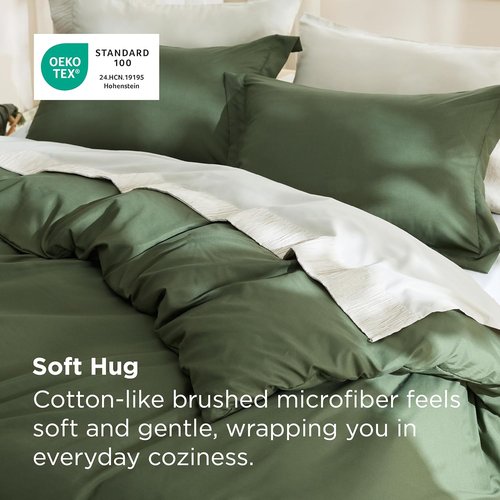 Bedsure Duvet Cover - Soft Double Brushed Queen Bedding Set with Zipper Closure | Olive Green, 3 Pieces