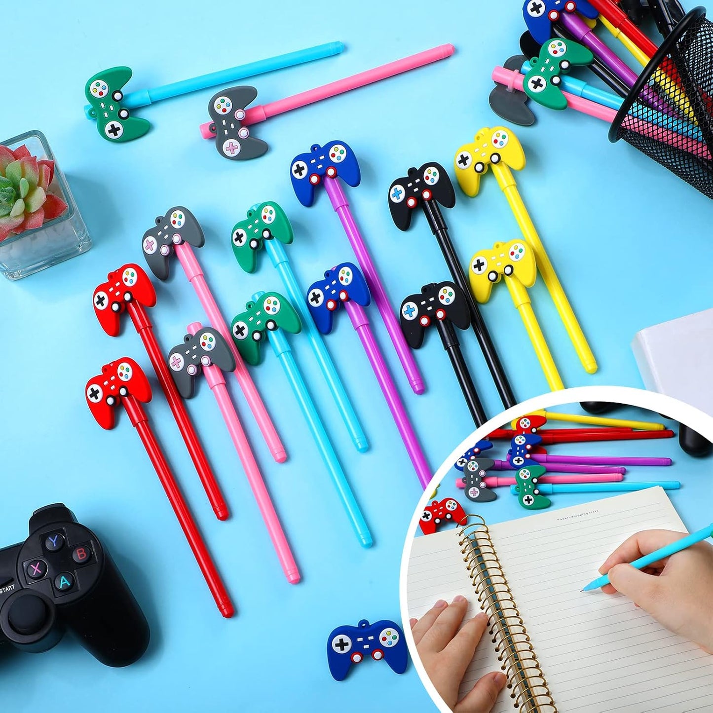 Tinlade 24 Pcs Video Game Pens - Gamer Party Favors for Themed Birthdays | Multicolor Controller Ink Pens