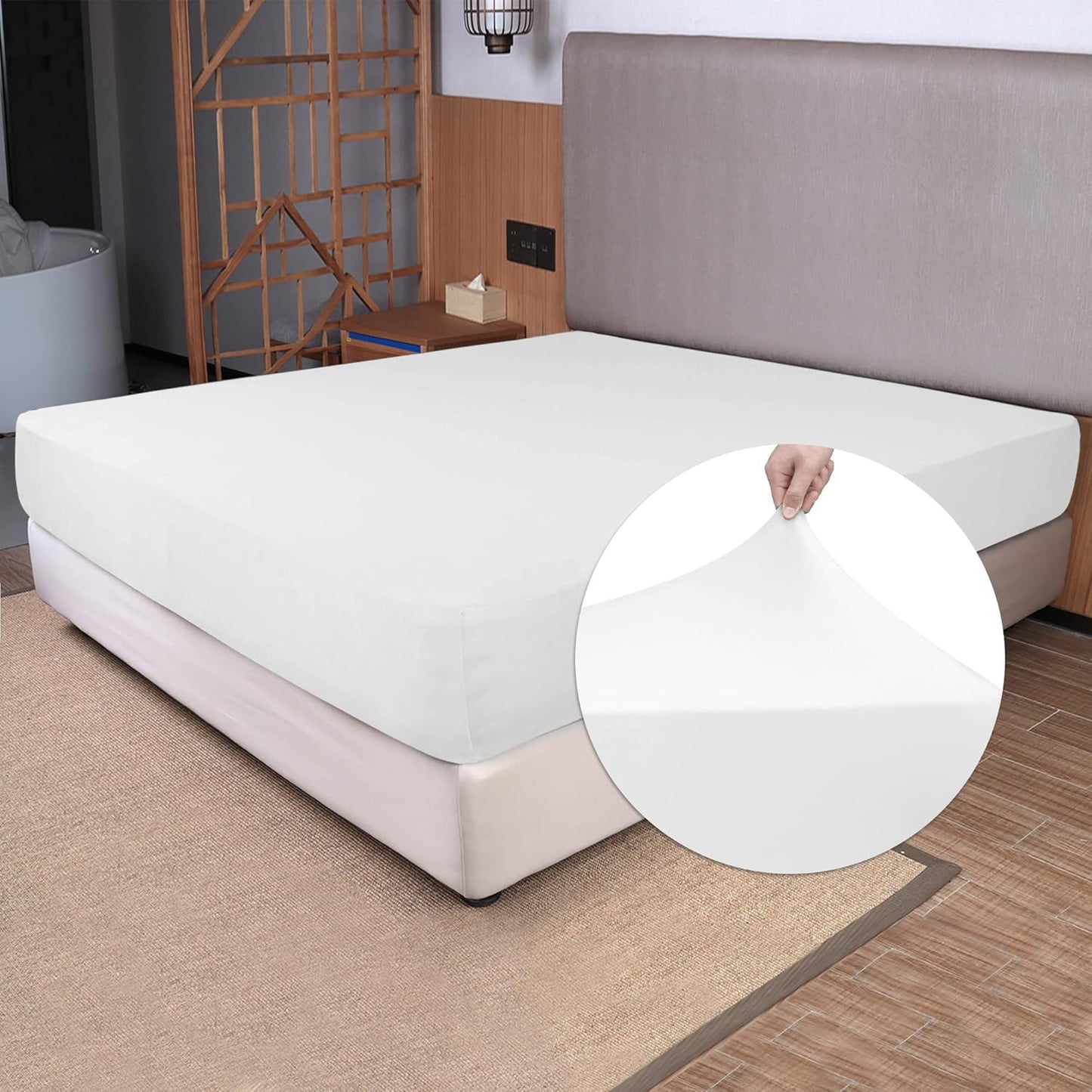 Soft Stretch Queen Size Fitted Sheet - Cozy Jersey Knit, 4-Way Stretch, Deep Fit (5"-16") | White