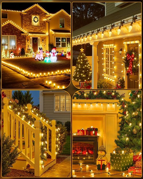 C9 Christmas Lights - 88FT 110LED Waterproof String Lights with 8 Modes | Warm White Outdoor Decor