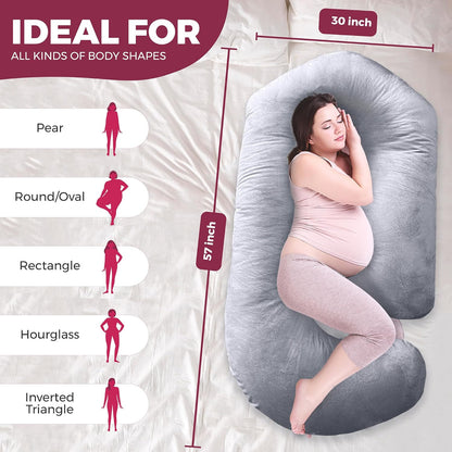 PILLANI Maternity Pillow - 57-Inch Pregnancy Support Pillow with Removable Washable Cover | V-C-U Shaped Full Body Comfort