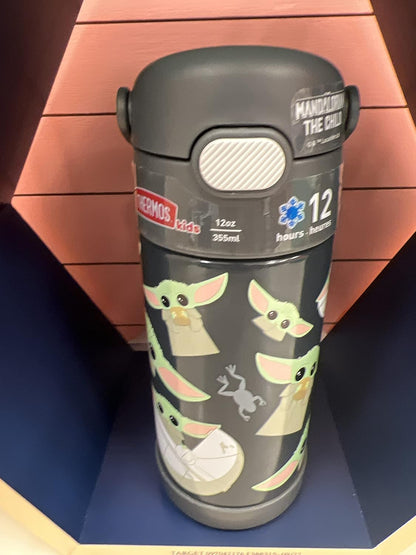 THERMOS FUNTAINER Water Bottle - 12 Ounce Kids Stainless Steel Vacuum Insulated with Straw | Mandalorian Design