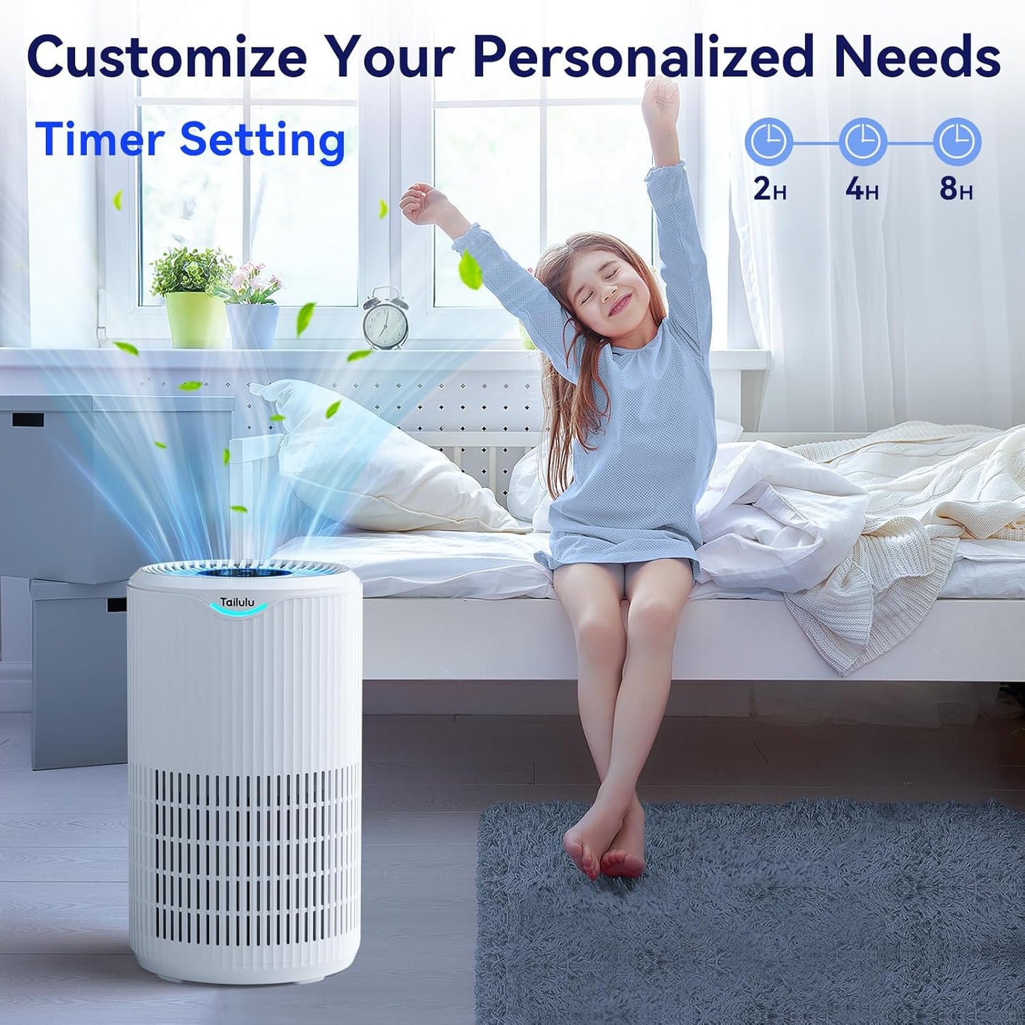 Tailulu H13 HEPA Air Purifier - 360° Air Intake & Outlet for Large Rooms Up to 1680 Ft² | Quiet 15dB Sleep Mode