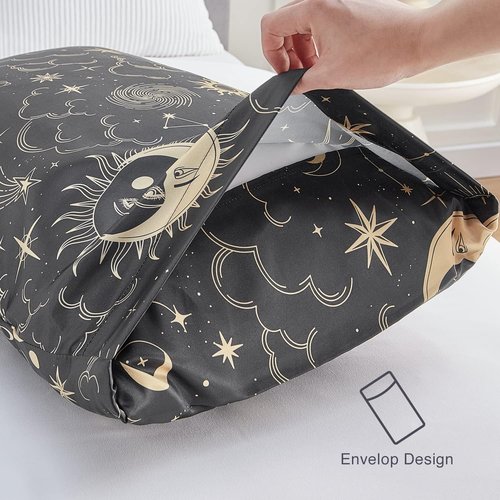 EXQ Home Satin Pillowcase Set - Black Printed Silk for Hair & Skin | Queen Size 20x30 inches - 2 Pack with Envelope Closure