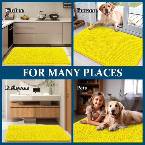 OLANLY Dog Door Mat for Muddy Paws 24x16, Absorbs Moisture and Dirt, Absorbent Non-Slip Washable Doormat, Quick Dry Chenille Mud Mat, Entry Indoor Entryway Carpet for Inside Floor, Lemon Yellow