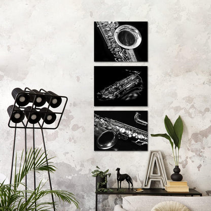 OuElegent Canvas Wall Art - Black and White Saxophone Print for Jazz Bar | 12"x16" Set of 3