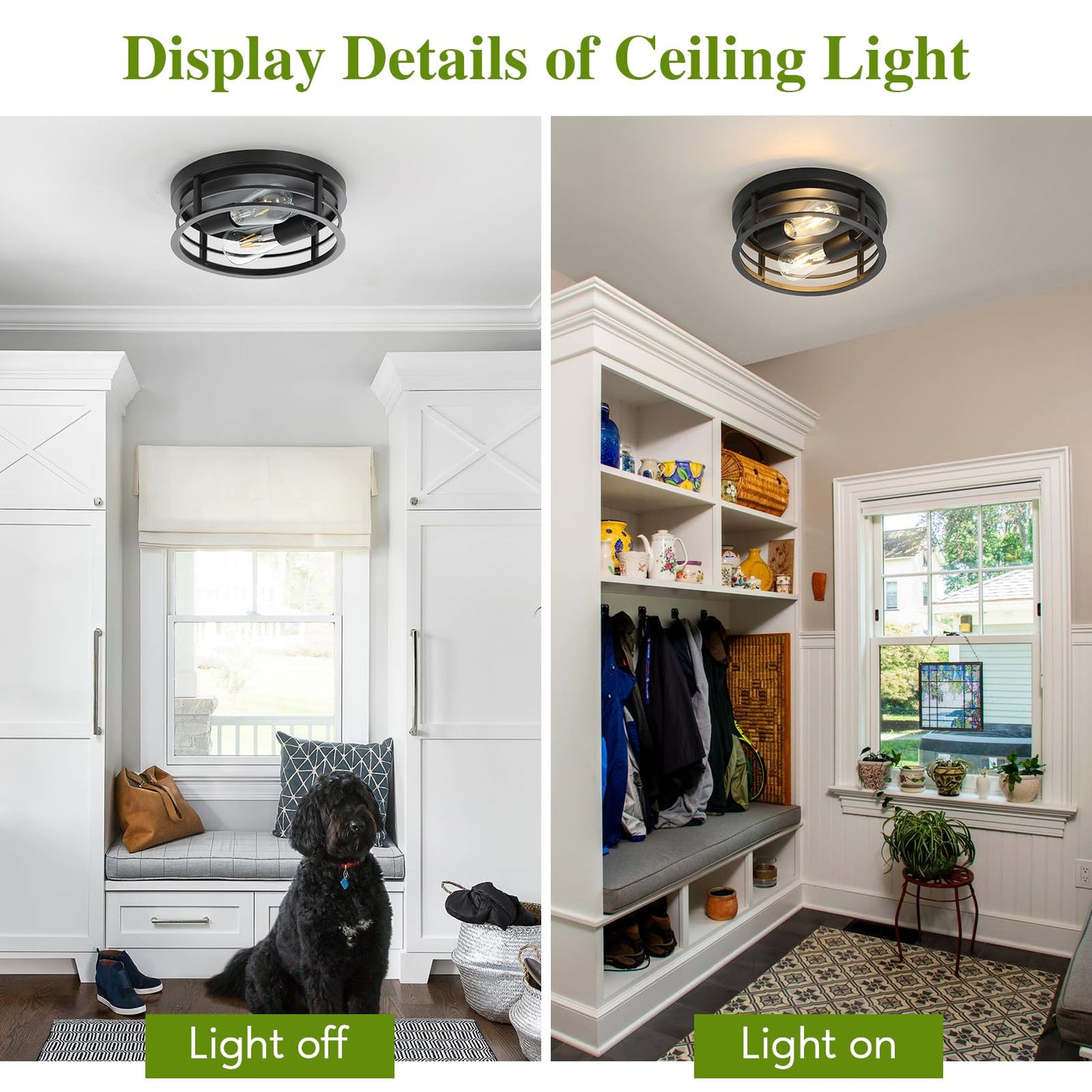 piano7797 Industrial Ceiling Light Fixtures,2-Light Hallway Light Fixtures Ceiling, Black Flush Mount Ceiling Light Fixture,Light Fixture Ceiling Mount for Farmhouse,Kitchen, Bedroom 2 Pack