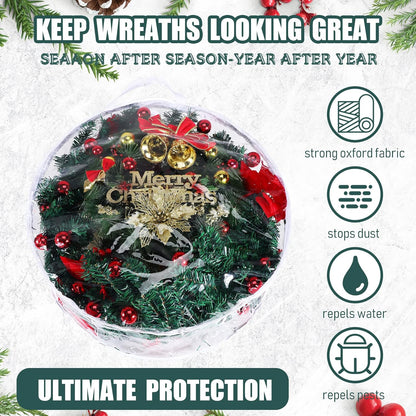 Shappy Clear Christmas Wreath Storage Bag - 24-Inch Wreath Container with Dual Zippers & Reinforced Handles