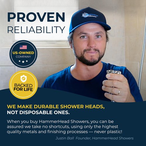 HammerHead Showers® Solid Metal 12 Inch Rainfall Shower Head, Large Rain Shower Head, 2.5 GPM High Flow Shower Head Optimized for Pressure, Wall-Mounted or Ceiling Rain Shower Head, Chrome