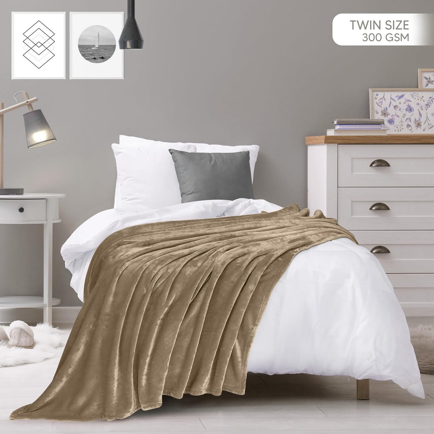 Utopia Bedding Fleece Blanket - Luxury Soft Microfiber Twin Size Camel (60x80 Inch) - Anti-Static 300GSM