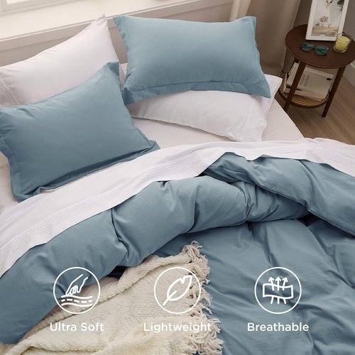 Bedsure Oversized King Duvet Cover Set - Extra Soft Prewashed Cotton-Like Polyester, Mineral Blue | 3 Pieces with Zipper Closure