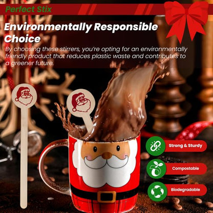 Perfect Stix - Cocktail 6 R- Santa Claus-50 6" Wooden Cocktail/Drink Stirrers with Santa Claus Pack of 50ct