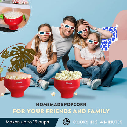 Salbree Collapsible Silicone Microwave Popcorn Popper - 16 Cup Capacity, Versatile & Colorful (Red)