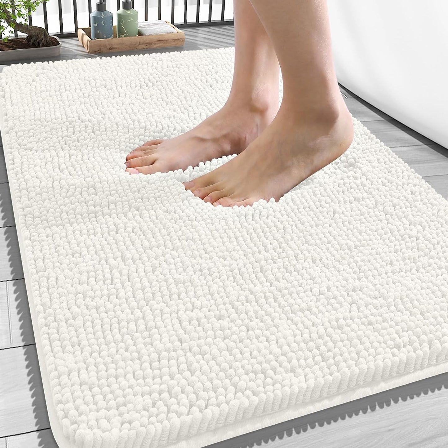 OLANLY Bathroom Rugs - Extra Soft Absorbent Chenille Bath Mat | Quick-Dry, Machine Washable, Ivory 34x21