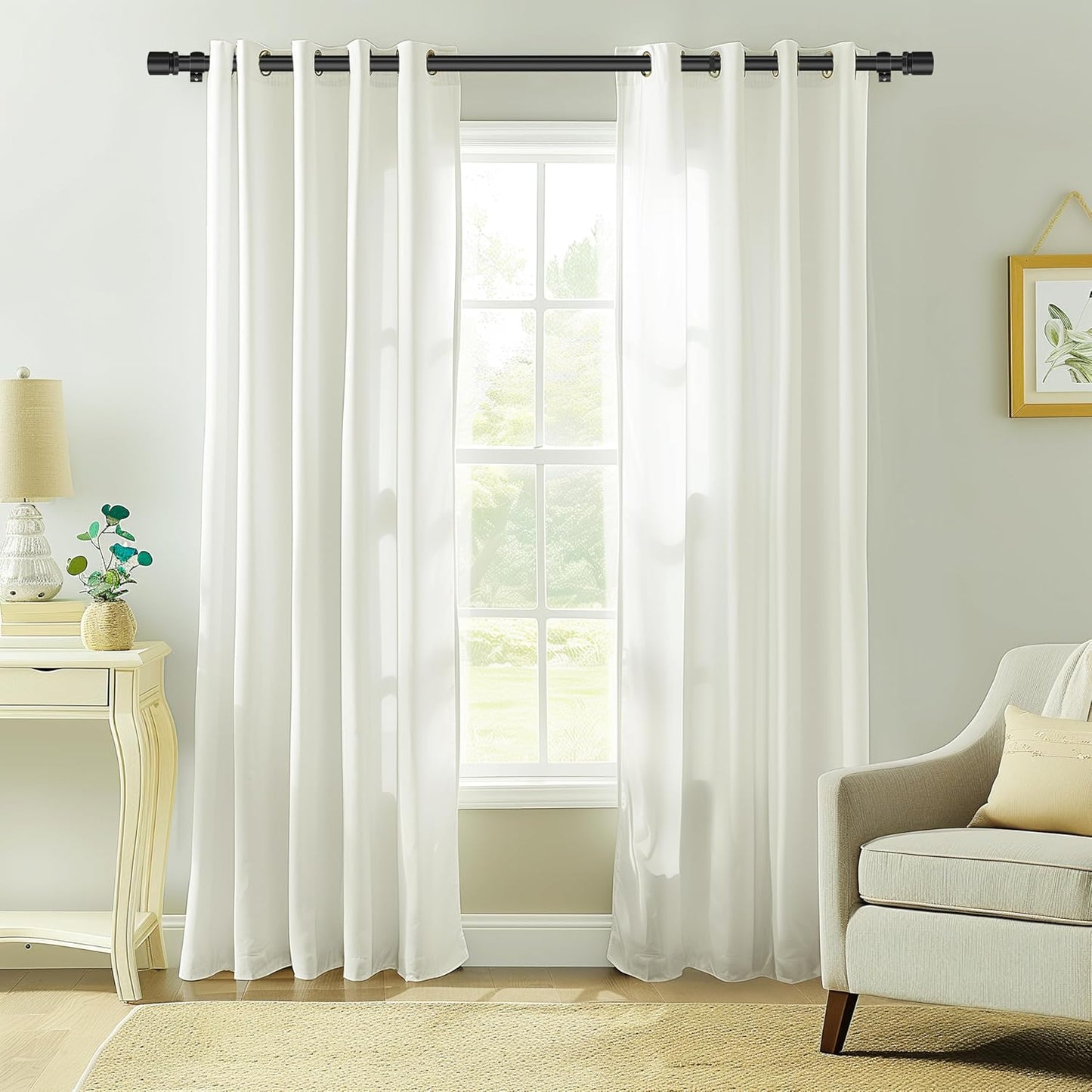 Ottsuls Curtain Rods - Adjustable 32-46 Inches | Heavy Duty Black Metal Set with Brackets