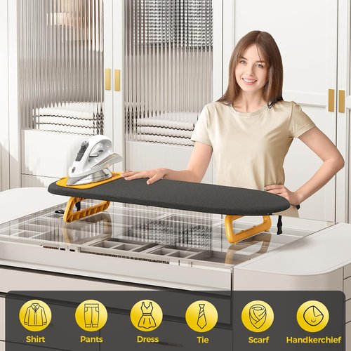 KINGBOARD Mini Ironing Board - Foldable Tabletop Design with Iron Mat for Easy Travel | 12x32 Black