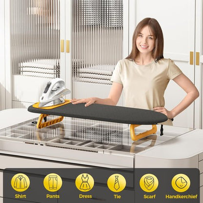 KINGBOARD Mini Ironing Board - Foldable Tabletop Design with Iron Mat for Easy Travel | 12x32 Black