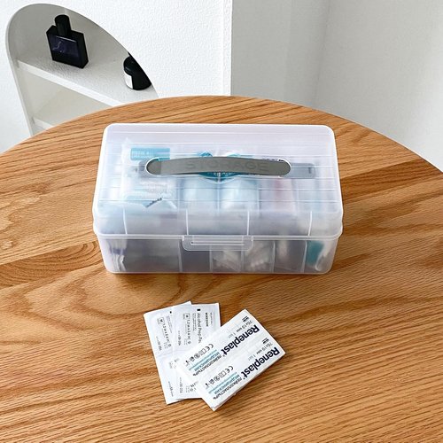 Large Bandage Organizer - 2-Tier Plastic Storage Container with Lid for Home & Office Use