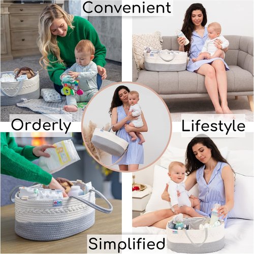 Extra Large Baby Diaper Caddy Organizer by [Brand Name] - Portable Rope Nursery Basket for Essentials