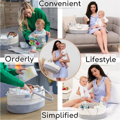 Extra Large Baby Diaper Caddy Organizer by [Brand Name] - Portable Rope Nursery Basket for Essentials
