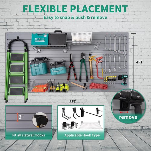 FRAYSCENT Slat Wall Paneling - Durable Garage Storage System | Power Tool Organizer, Grey 4ft x 8ft