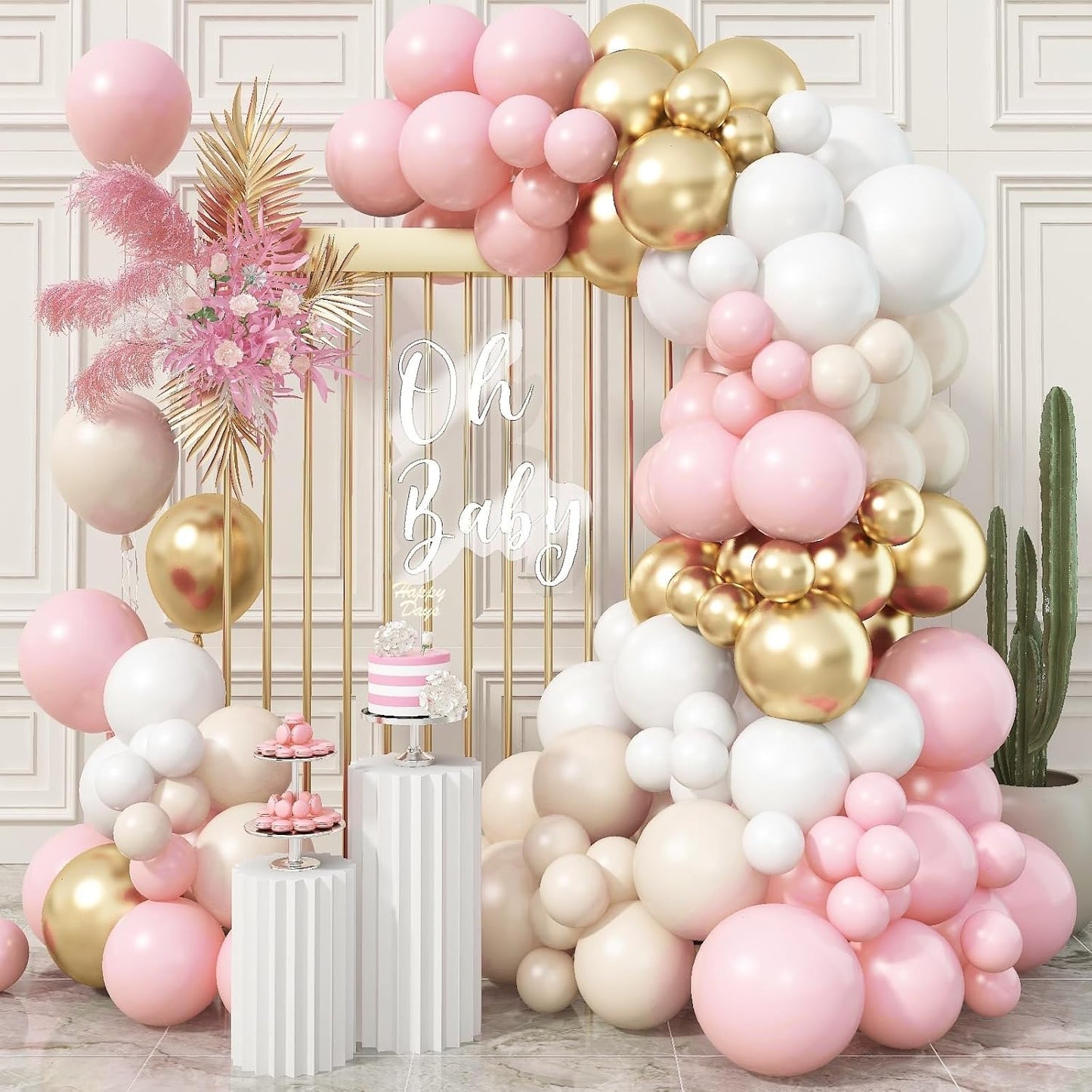Skiennix Pink Beige Gold Balloon Garland Arch Kit - 109 Pieces for Birthday & Bridal Shower Decor