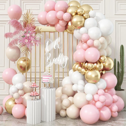Skiennix Pink Beige Gold Balloon Garland Arch Kit - 109 Pieces for Birthday & Bridal Shower Decor