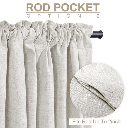 100% Blackout Shield Linen Blackout Curtains for Bedroom 96 Inches Long, Back Tab/Rod Pocket Living Room Drapes, Thermal Insulated Blackout Curtains 1 Panel Set, 100" W x 96" L, Beige