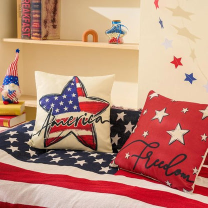 Hongsome Throw Pillow Covers - Patriotic 4th of July Decor | Set of 4, 18x18 Inch Red, White & Blue