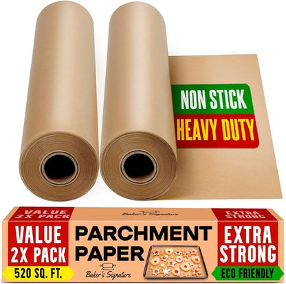 Baker’s Signature Unbleached Parchment Paper Roll - Non-Stick 15 in x 210 ft | 2-Pack 520 Sq.Ft Total