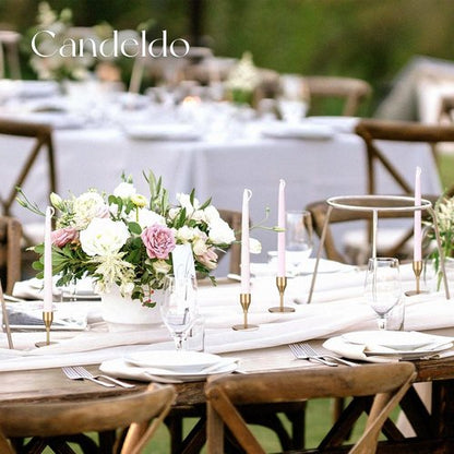 Candeldo Gold Taper Candle Holders - Elegant Metal Candle Stands | Set of 12 for Weddings & Decor