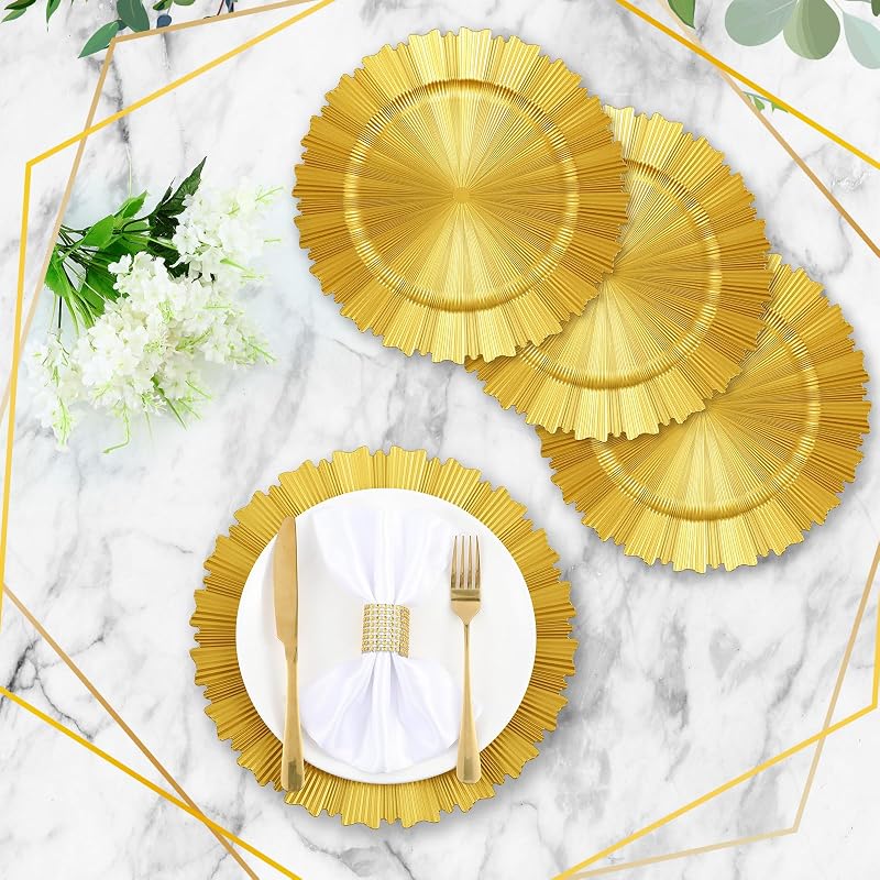 Bright Gold Charger Plates 50 Pcs, 13 Inch Round Plastic with Rim - Variation: Bright Gold+50