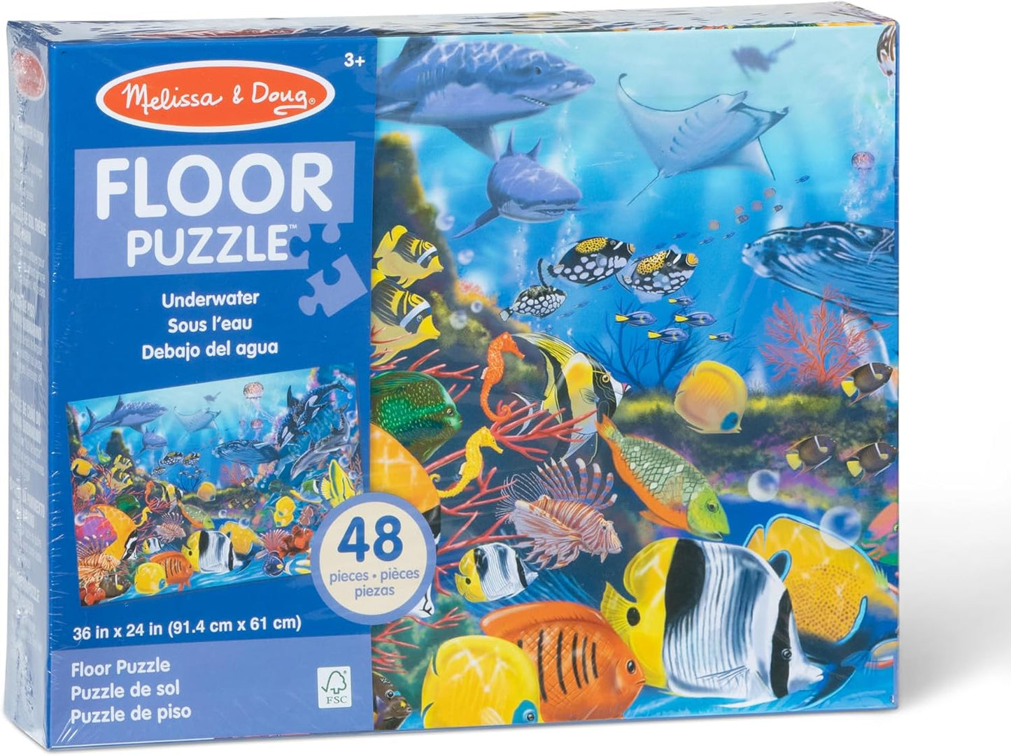 Melissa & Doug Jumbo Underwater Ocean Floor Puzzle - 48-Piece Educational Activity for Kids Ages 3+ (2 x 3 Feet)