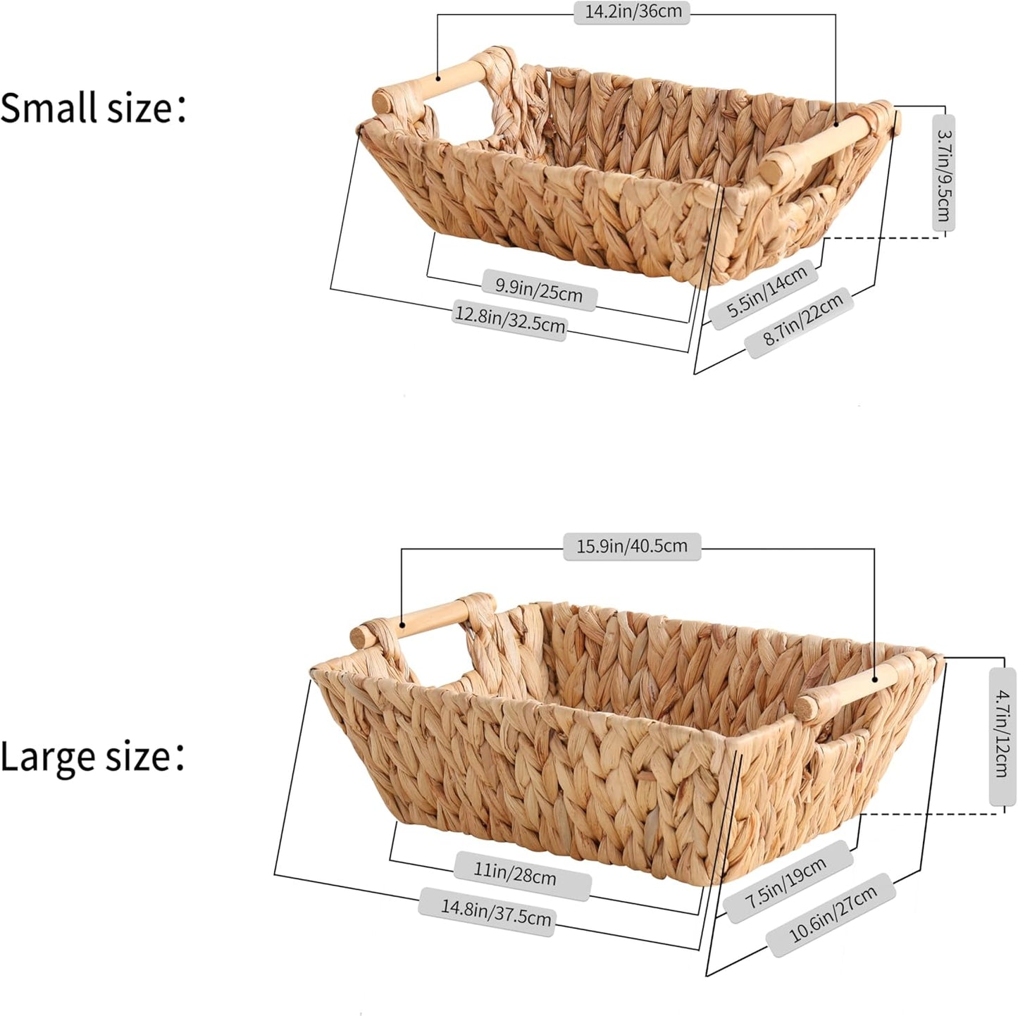 Water Hyacinth Basket by Handcrafted | Large Rectangular Wicker Storage Basket with Wooden Handles