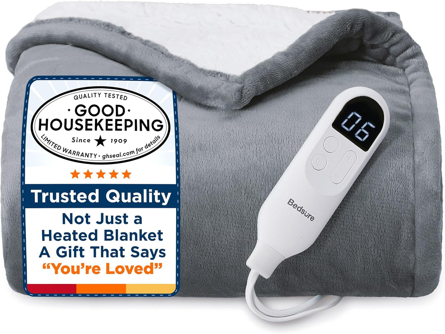 Bedsure Heated Blanket - Soft Flannel Electric Throw with 4 Time & 6 Heating Settings | 50"x60", Grey
